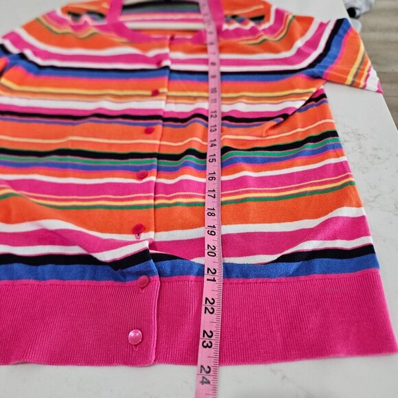 Talbots Cardigan Medium Striped Multicolor Button-Up Sweater Colorful Rainbow - Picture 7 of 9